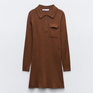 Zara Wool Blend Ribbed Knit Mini Dress